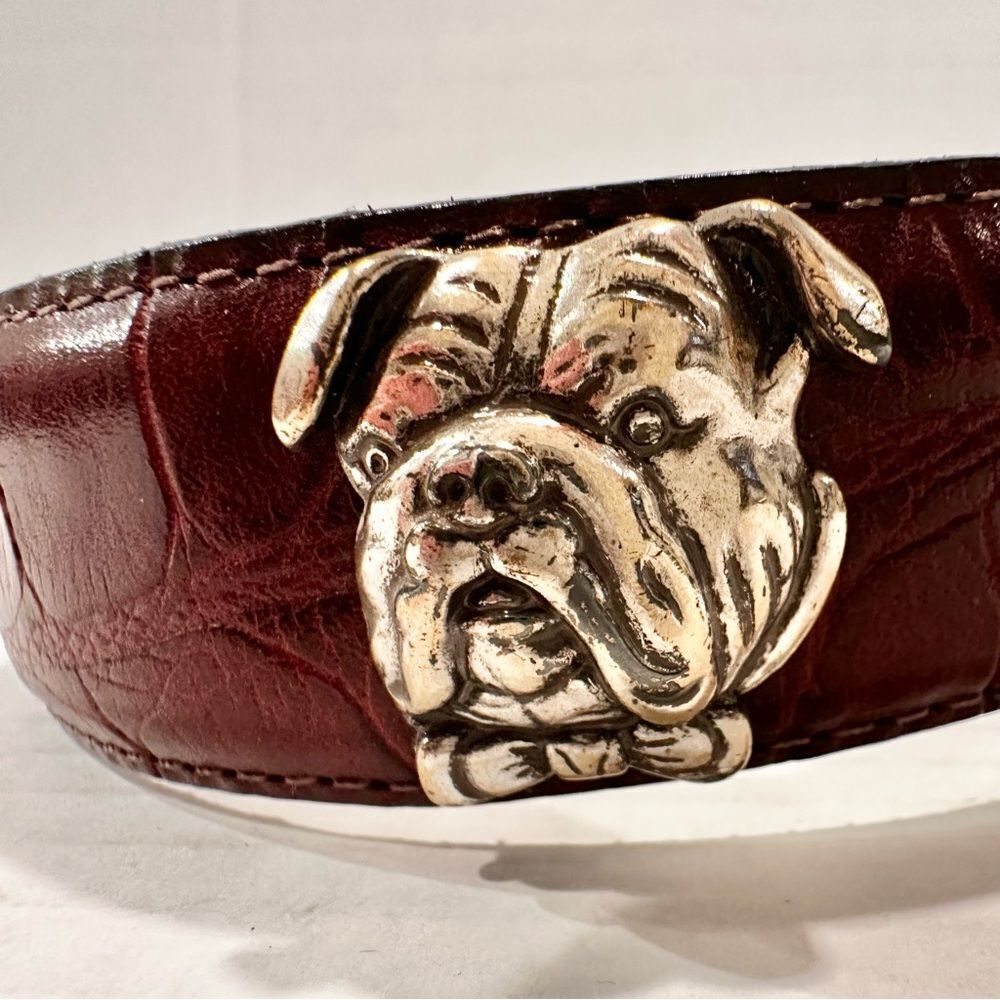 Talbots Burgundy Croc-Embossed Leather Belt with Silver Dog Head Accents - Picture 4 of 7